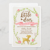 鹿の赤ちゃんシャワー招待ウッドランドガールピンク金ゴールド 招待状 (正面/裏面)