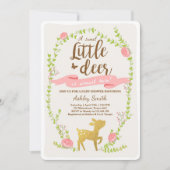 鹿の赤ちゃんシャワー招待ウッドランドガールピンク金ゴールド 招待状 (正面)
