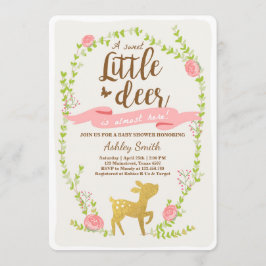 鹿の赤ちゃんシャワー招待ウッドランドガールピンク金ゴールド 招待状