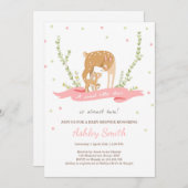 鹿の赤ちゃんシャワー招待ウッドランドフォレストガール 招待状 (正面/裏面)