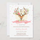 鹿の赤ちゃんシャワー招待ウッドランド〔雄ジカの〕枝角ガール 招待状 (正面)