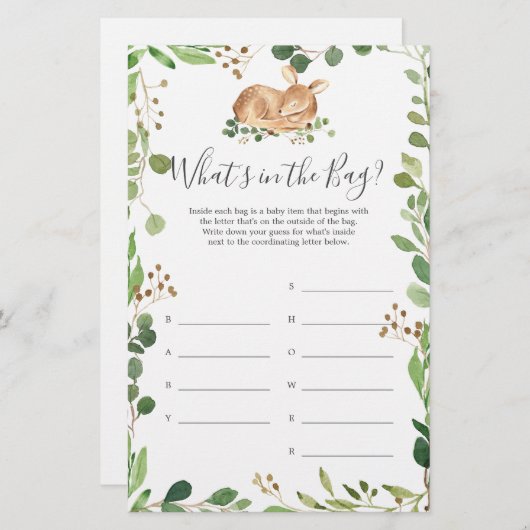 鹿の赤ちゃんシャワー推測バッグゲーム (正面/裏面)