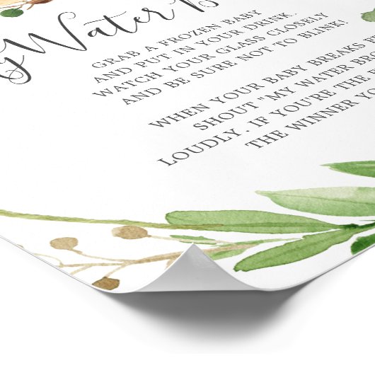 鹿の赤ちゃんシャワー私の水が壊れたサイン ポスター (角)