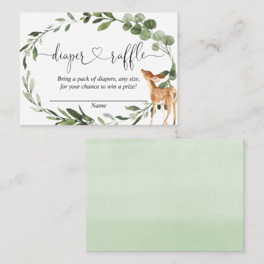 鹿の赤ちゃんシャワー緑おむつラッフルカード エンクロージャーカード (正面/裏面)