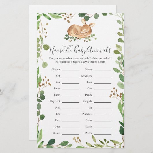 鹿の赤ちゃんシャワー赤ちゃん動物の名前 (正面/裏面)