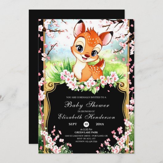 鹿の赤ちゃんシャワー 招待状 (正面/裏面)