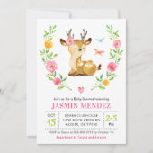 鹿の赤ちゃん女の子シャワーピンク散水可愛いフローラ 招待状 (正面)