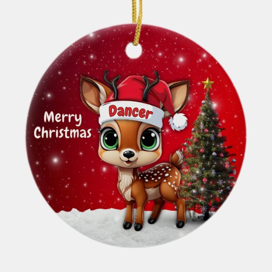 🎄鹿の赤ちゃん、子鹿、雌鹿、トナカイ🦌 メリークリスマス セラミックオーナメント (正面)