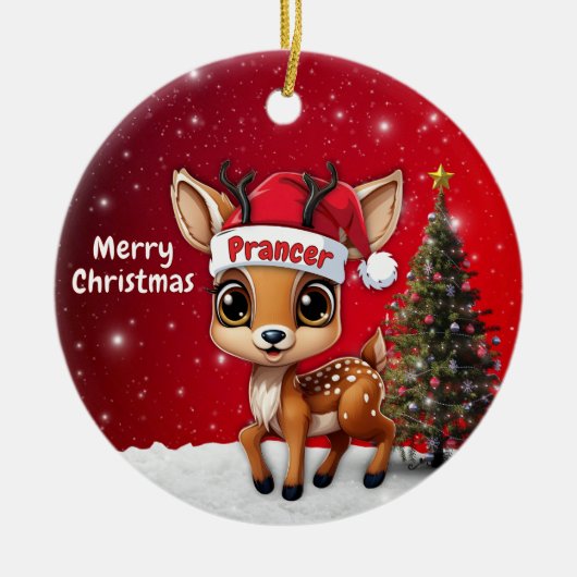 🎄鹿の赤ちゃん、子鹿、雌鹿、トナカイ🦌 メリークリスマス セラミックオーナメント (正面)