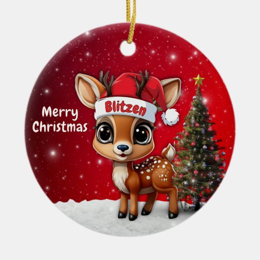 🎄鹿の赤ちゃん、子鹿、雌鹿、トナカイ🦌 メリークリスマス セラミックオーナメント (正面)