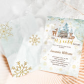 鹿の赤ちゃん 寒いよ 外 水彩画 ベビーシャワー 招待状