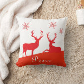 鹿の赤と白クリスマス枕の平和 クッション (ブランケット)