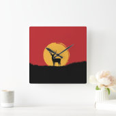 鹿の赤と黒 スクエア壁時計 (ホーム)