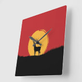 鹿の赤と黒 スクエア壁時計 (傾斜)