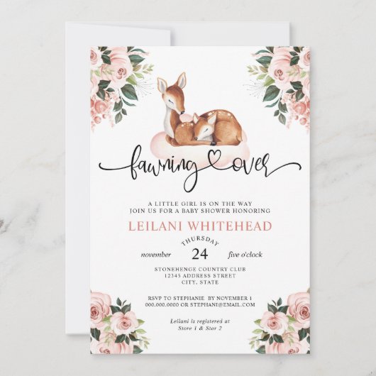 鹿の赤ん坊シャワー水彩植物上に卵を産む 招待状 (正面)