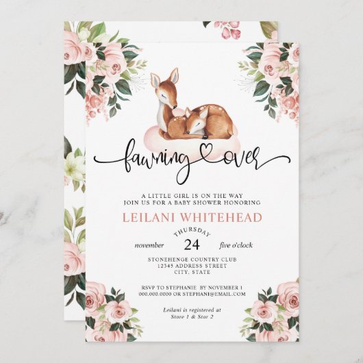 鹿の赤ん坊シャワー水彩植物上に卵を産む 招待状 (正面/裏面)