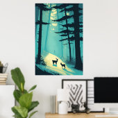 鹿の雪だ！ミニマル冬の季節アート ポスター (ホームオフィス)