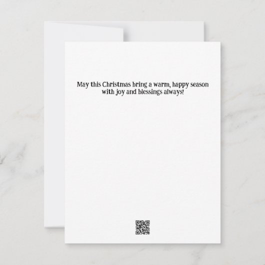 鹿の雪と赤ポインセチアのクリスマスフラットカード ノートカード (裏面)