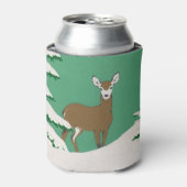 鹿の雪の冬のシーンパインツリー 缶クーラー (缶正面)