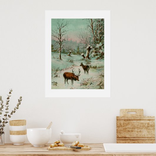 鹿の雪景色 ポスター (キッチン)