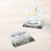 鹿の霧の松の森の冒険ベビーシャワー スクエアペーパーコースター (インサイチュ)