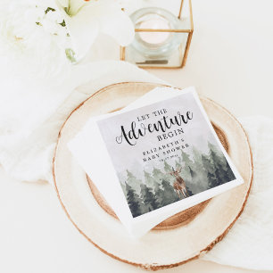 鹿の霧の松の森の冒険ベビーシャワー スタンダードカクテルナプキン