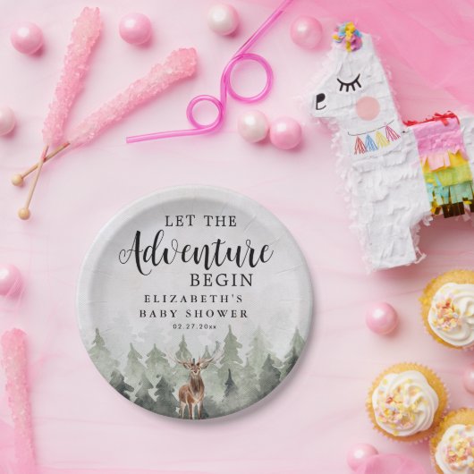 鹿の霧の松の森の冒険ベビーシャワー ペーパープレート (パーティー)