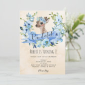 鹿の青いフローラへの招待1歳の誕生日の招待 招待状 (スタンド正面)