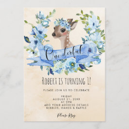 鹿の青いフローラへの招待1歳の誕生日の招待 招待状
