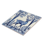 鹿の青と白の森のフォーク動物アート タイル (側面)