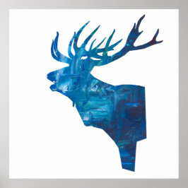 鹿の頭が青く留まる ポスター