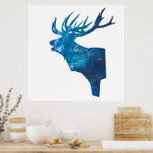 鹿の頭が青く留まる ポスター (キッチン)