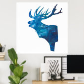 鹿の頭が青く留まる ポスター (ホームオフィス)