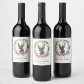 鹿の頭とリースを使用したカスタマイズ可能なワインラベル ワインラベル (ボトル)