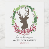 鹿の頭とリースを使用したカスタマイズ可能なワインラベル ワインラベル (シングルラベル)