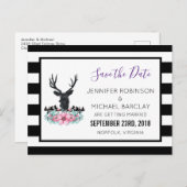 鹿の頭と花と山のSave the Date 案内ポストカード (正面/裏面)