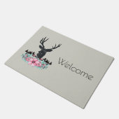鹿の頭と花と山へようこそ ドアマット (アングル)