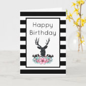 鹿の頭と花と山誕生日 カード (黄色い花)