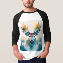 鹿の頭と角と森林の木 Tシャツ