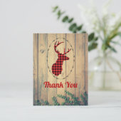 鹿の頭と角の赤い格子縞の素朴な感謝 ポストカード (スタンド正面)