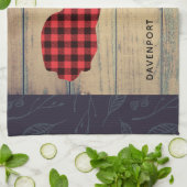 鹿の頭と〔雄ジカの〕枝角素朴- Red Plaid キッチンタオル (折り畳み)