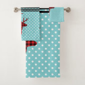 鹿の頭と〔雄ジカの〕枝角素朴- Red Plaid バスタオルセット (インサイチュ)