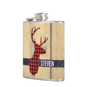 鹿の頭と〔雄ジカの〕枝角素朴- Red Plaid フラスク (左)