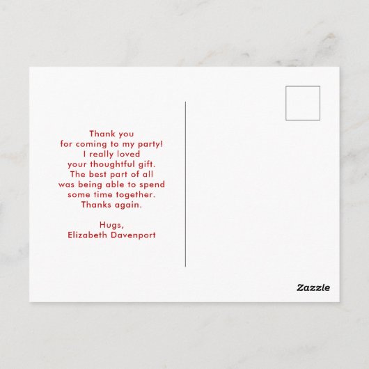 鹿の頭と〔雄ジカの〕枝角赤い格子付き素朴ありがとう ポストカード (裏面)