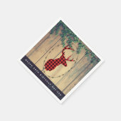 鹿の頭と〔雄ジカの〕枝角 – レッドプレイド素朴誕生日 スタンダードカクテルナプキン (角)