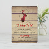 鹿の頭と〔雄ジカの〕枝角 – レッドプレイド素朴誕生日 招待状 (スタンド正面)