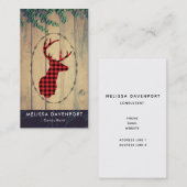 鹿の頭と〔雄ジカの〕枝角 – 赤い格子縞素朴 名刺 (正面/裏面)