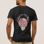 鹿の頭に桜の花と赤い太陽 Tシャツ (裏面)