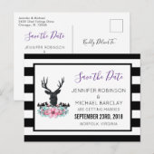 鹿の頭に花と山のSave the Date 案内ポストカード (正面/裏面)