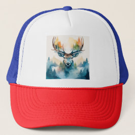 鹿の頭に角と森の木々 キャップ